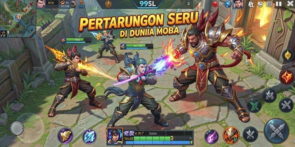 Screenshot gameplay 99SL menampilkan pertarungan kerjasama antar tim.