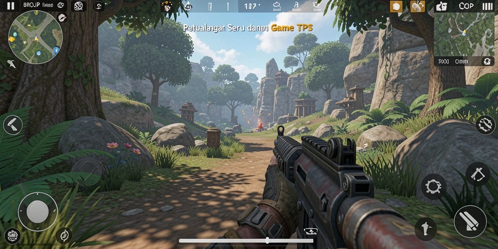 Screenshot gameplay BROJP menampilkan momen seru dalam pertempuran TPS.