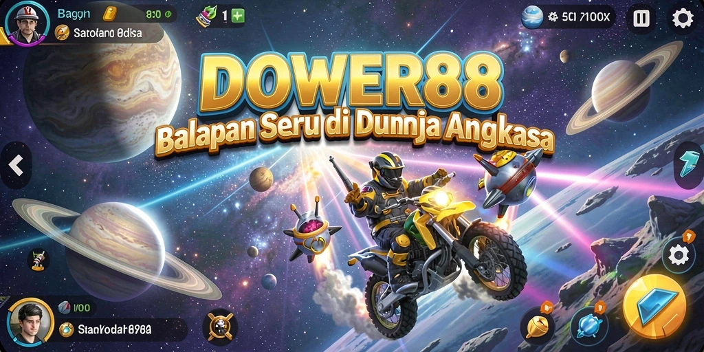 Screenshot utama DOWER88 yang menampilkan momen seru dalam balapan luar angkasa.