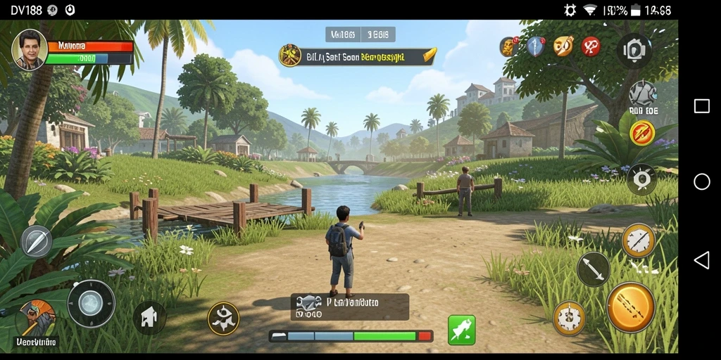 Tangkapan layar gameplay DV188 menampilkan kemajuan karakter dalam permainan idle.