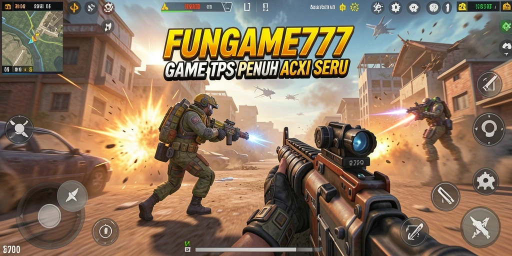 Screenshot gameplay FUNGAME777 menunjukkan aksi TPS mendebarkan.