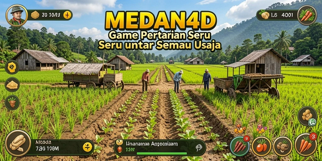 Screenshot gameplay MEDAN4D menampilkan kebun yang subur dengan berbagai tanaman.