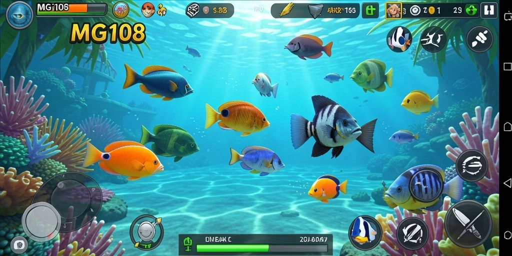 Tangkapan layar dari gameplay seru MG108 Tembak Ikan.