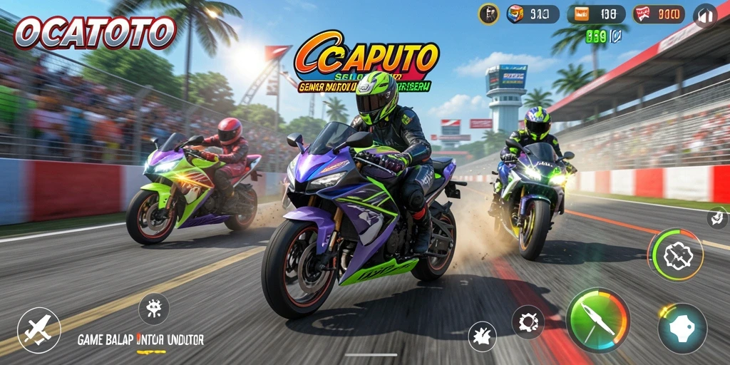 Gameplay seru di OCATOTO dengan balapan motor yang mendebarkan.