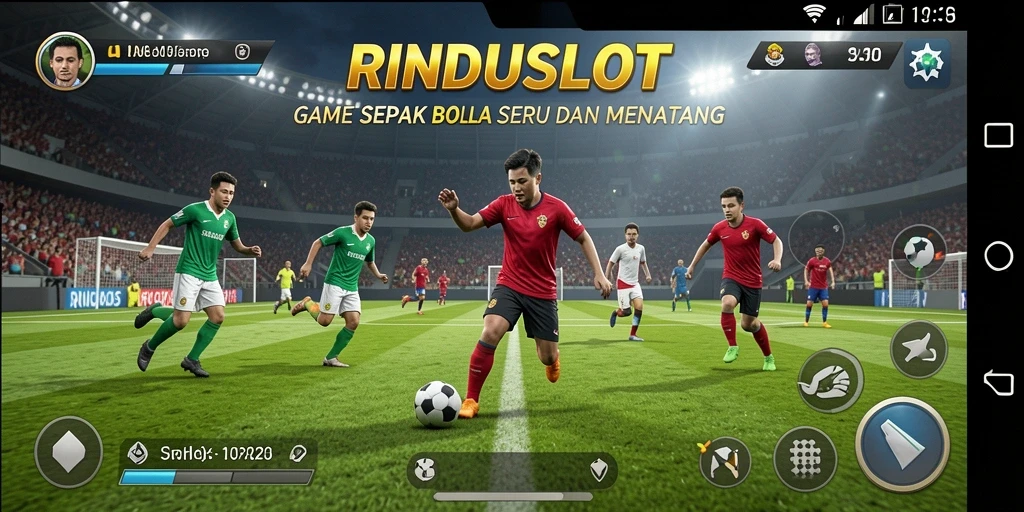 Tangkapan layar RINDUSLOT menampilkan aksi permainan sepak bola yang mendebarkan.