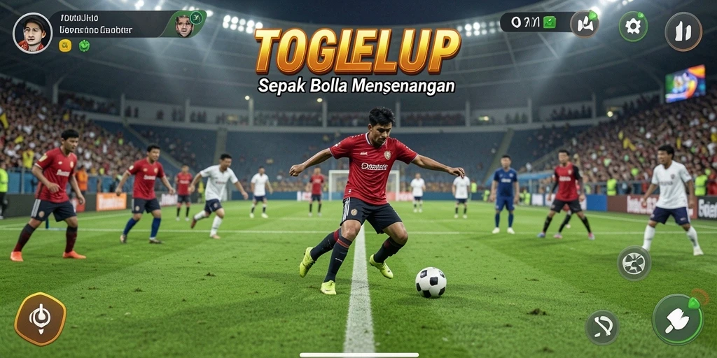 Screenshot utama TOGELUP menampilkan aksi seru di lapangan sepak bola.