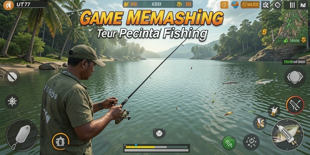 Menggambarkan pengalaman memancing yang seru dan menantang di UT77.